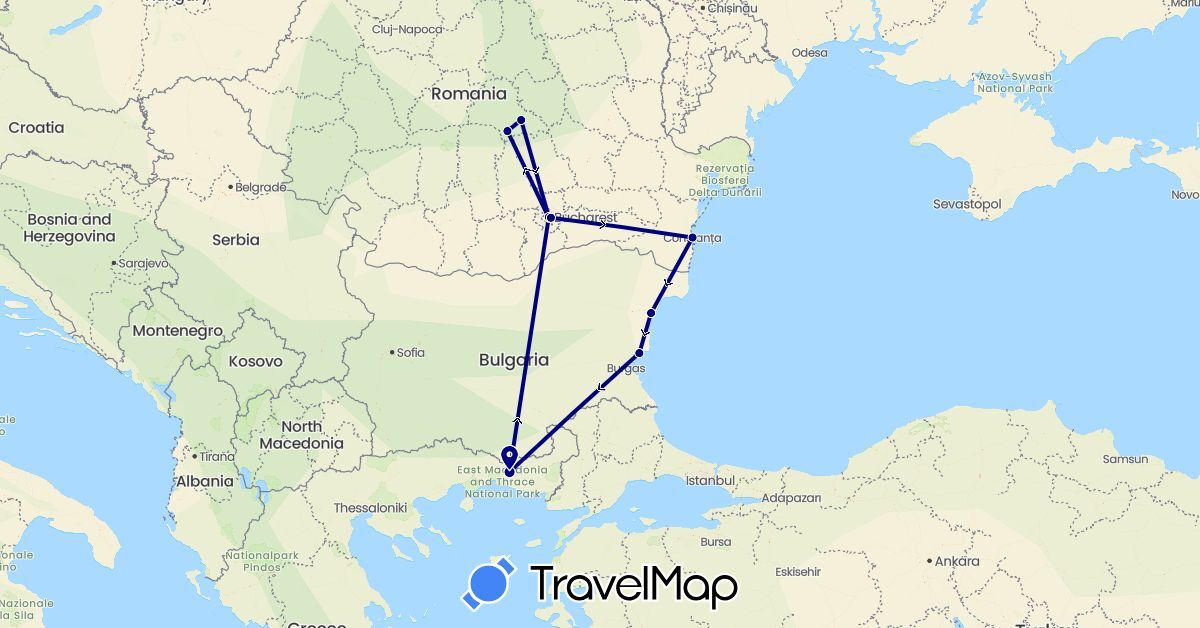 TravelMap itinerary: driving in Bulgaria, Greece, Romania (Europe)